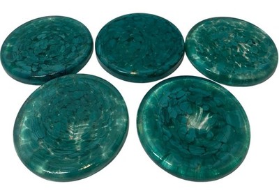 Handcrafted Teal Art Glass Coaster Set Of 5 Unique Swirl Pattern