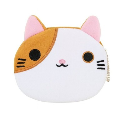 Calico Cat Plush Coin Purse   Soft Zipper Pouch with Chain