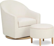 Luna Swivel Chair & Ottoman with 360-Degree Swivel and Soft, Plush Fabric and Sl