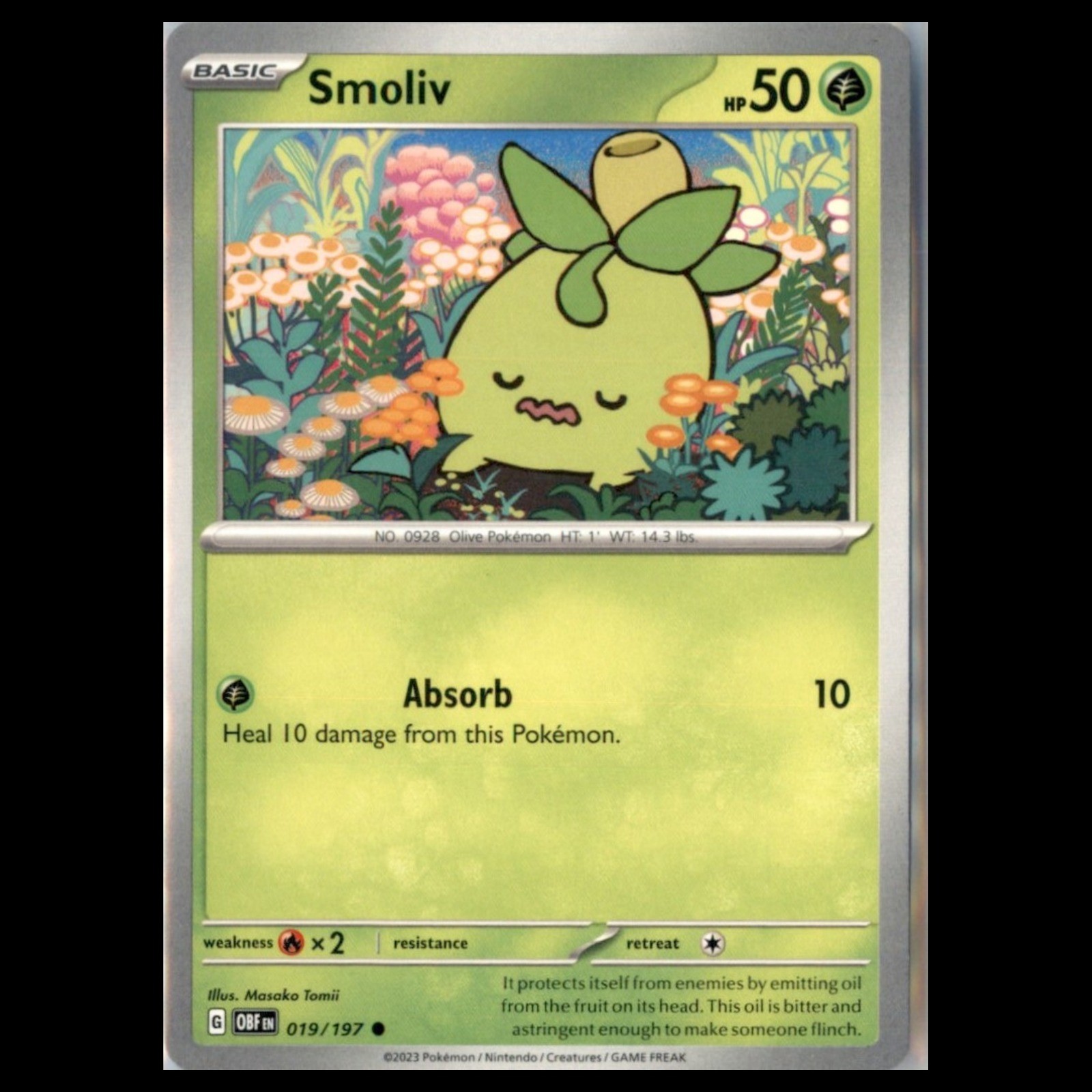 Smoliv #019/197 2023 SV03: Obsidian Flames Common Pokemon Card