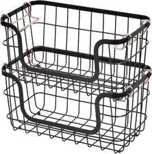 Stackable Metal Wire Rectangular Storage Basket Set Kitchen/Bathroom 2 Count