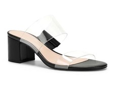 Coutgo Women's Clear Heeled Sandals Transparent Chunky Block Heels Mules 9.5