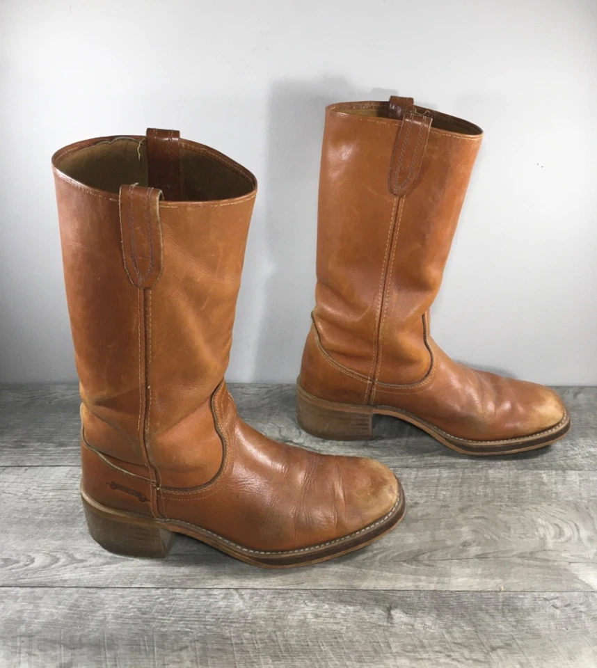 De colección Años 70 Acme Campus Cuero Tostado Western Rodeo Vaquero Rancho Cuero Para Hombres Talla 9 Foto 2 de 4