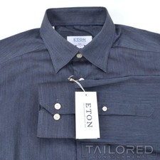 NWT - ETON Blue Fine Twill Cotton Mens Luxury SLIM FIT Dress Shirt - 39 / 15.5