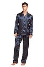 TONY  CANDICE Men's Classic Satin Pajama Set Sleepwear X-Large Blue / Golden