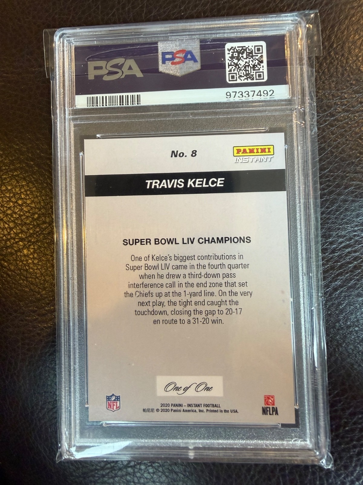 2019 Panini Instant Travis Kelce 1/1 Superbowl LIV Champion PSA 9 view 2