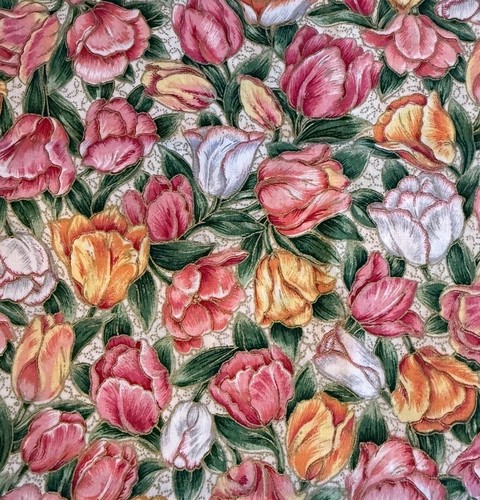 VIP Cranston Floral Tulpen Stoff Druck Gold Metallic Akzente 45 x 63"