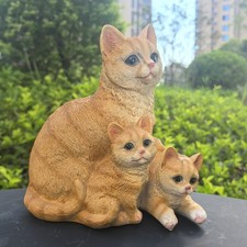 Mama Cat and Kitten Garden Statue,Outdoor Lawn Decorative Figurine Yellow Cat...