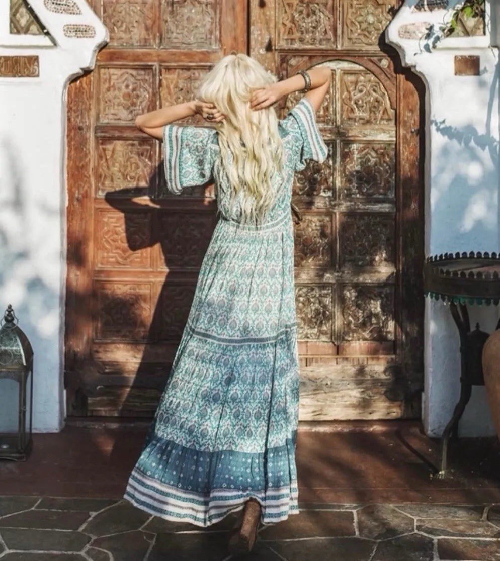 Spell Designs Oracle Gown Maxi Duster dress Sage Rare Vintage S *slightly hemmed