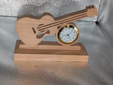 Handmade Scrollsawn Wood Small Guitar Clock