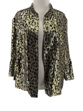 Chico's Women's Gold Metallic Animal Print Long Sleeve Open From Jacket Size 1