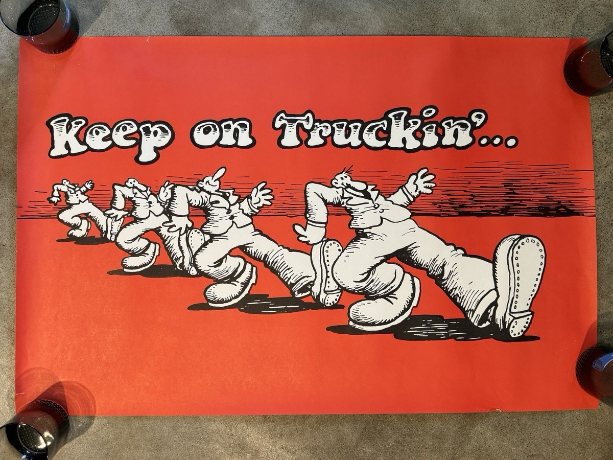 VINTAGE 1970s KEEP ON TRUCKIN' BLACKLIGHT POSTER ORANGE R
