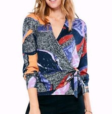 Nic  Zoe Falling Petal Printed Wrap Sweater Women's Size Large