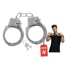 Silver Handcuffs Costume Prop with Rhinestone Accents and Keys