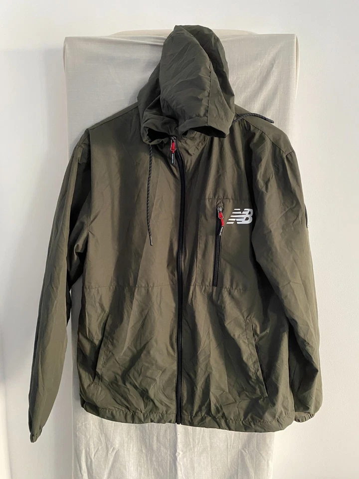 NEW BALANCE Khaki Hooded Windbreaker Jacket Size M - Image 2 of 4