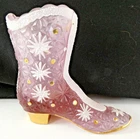 Vintage FENTON Pink Glass Shoe Boot Daisy & Button Satin Hand Painted