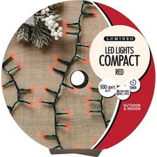 Lumineo Red 500-Bulb LED  Light Set with Dark Green Wire 9908507 Lumineo 9908507