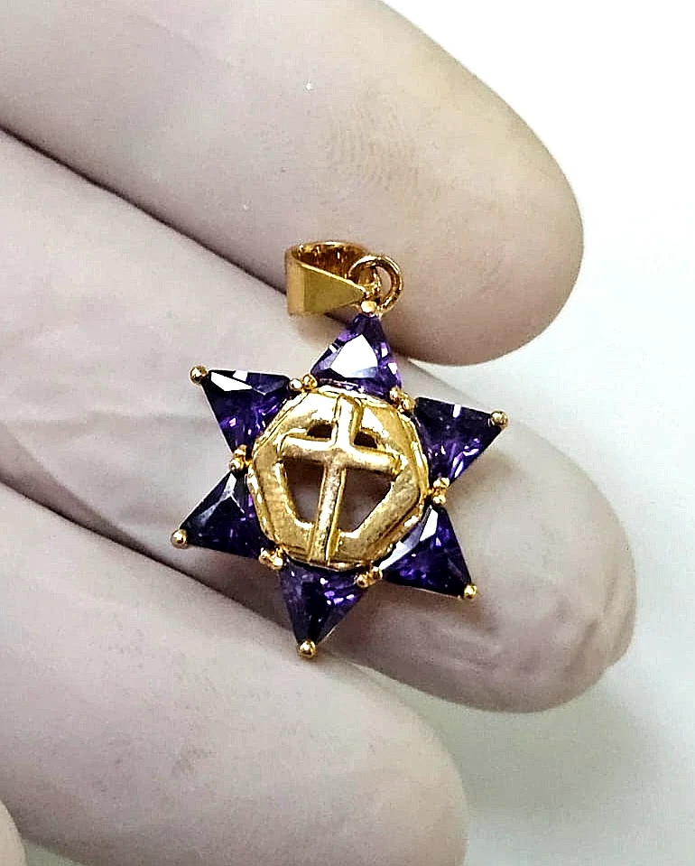 Piedras de amatista natural recubiertas de plata con estrella de David de oro de 14 k Foto 2 de 4