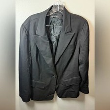 Lafayette 148 New York Women's Wool Blend One Button Black Blazer Size 14
