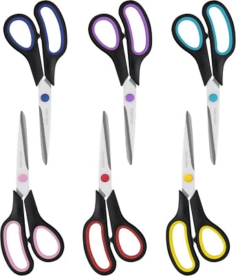 BRANDED Scissors Set of 1 or 2 or 6 Pc 8 Scissors All Purpose Comfort-Grip Handles Sharp