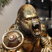 Huge Angry Gorilla Statue Steampunk Fighting King Kong Gold Sculpture 10" Inch