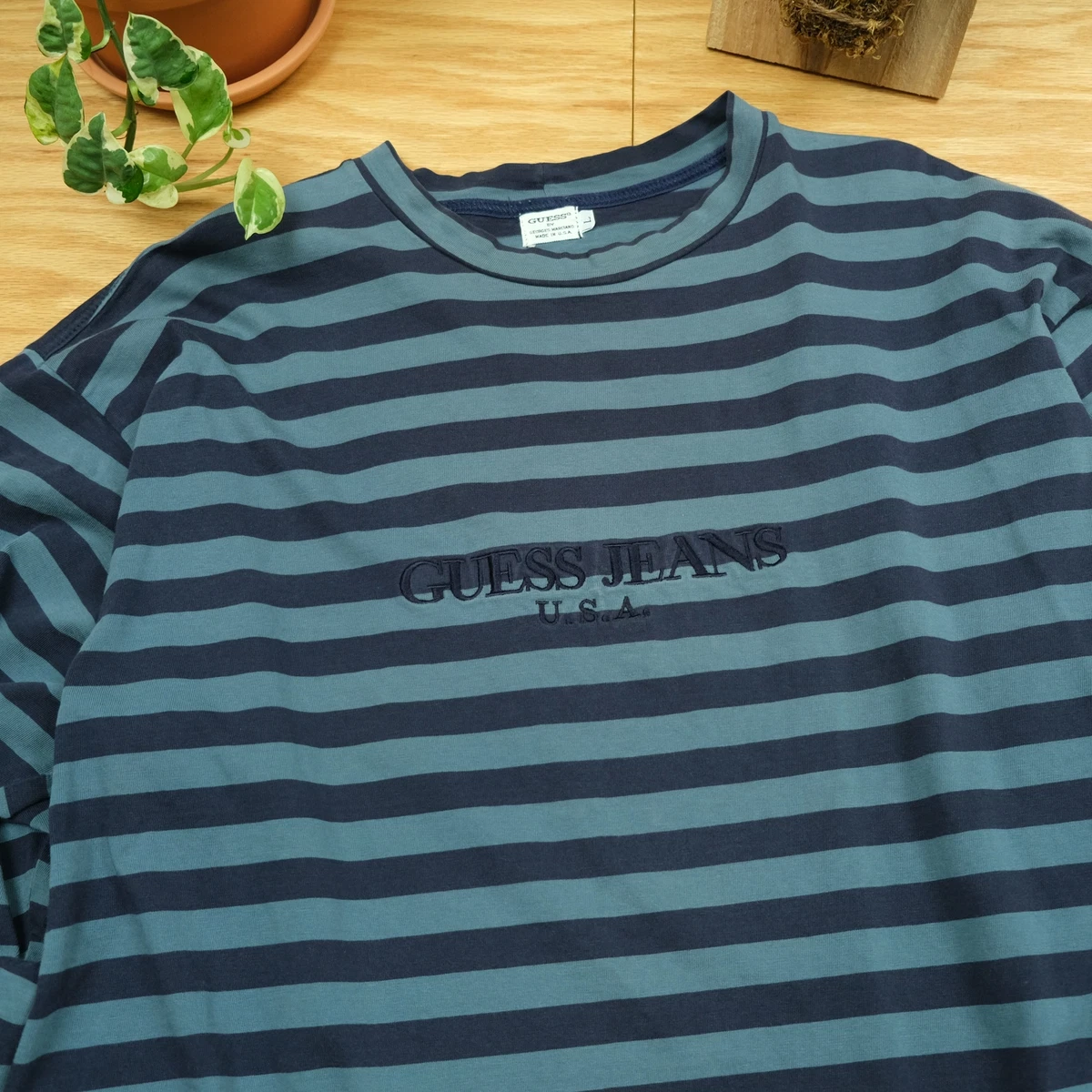 Vintage Guess Striped Long Sleeve Embroidered T-Shirt Stripes | eBay