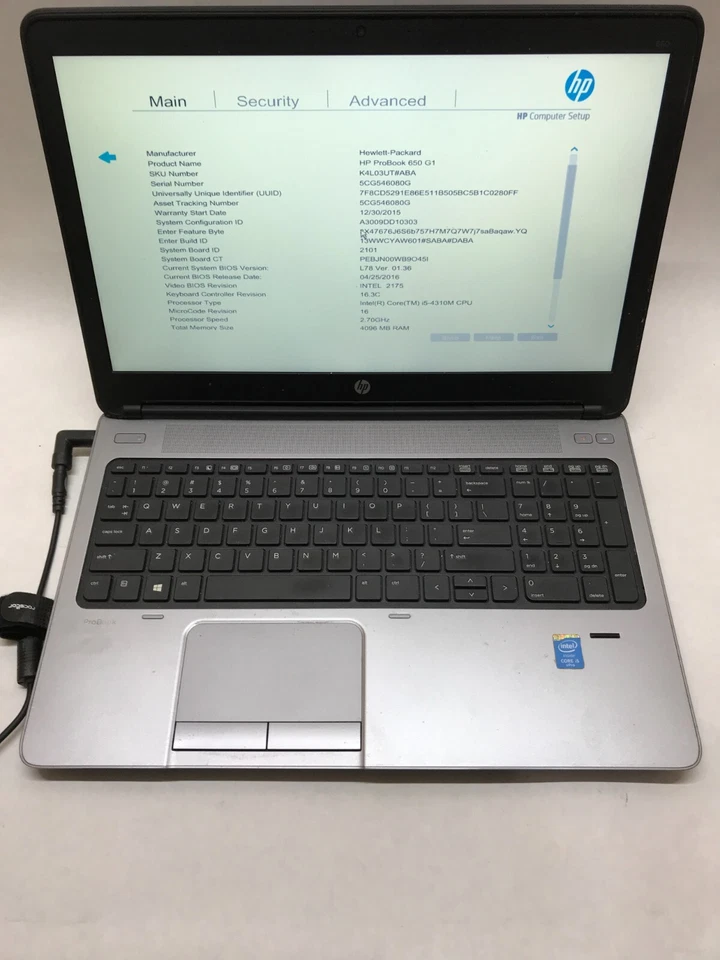 HP ProBook 650 G1 15" Laptop Intel Core i5-4310M NO RAM NO HDD/OS NO Battery -DW - Image 3 of 4