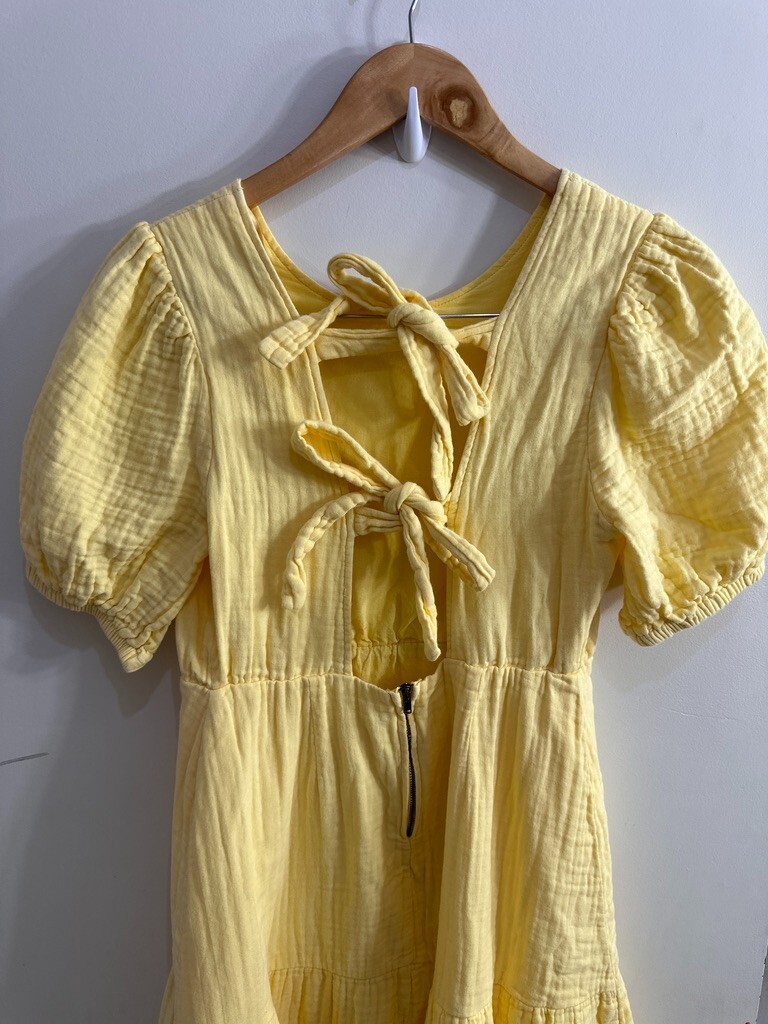 LOVE WHIT Yellow 100% Cotton Crewneck Short Sleeve Tie Back Dress Size Medium 