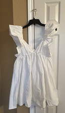 Shein White Window Pane Ruffled Sleeves - Open Back-Short Summer Dress - Size 6