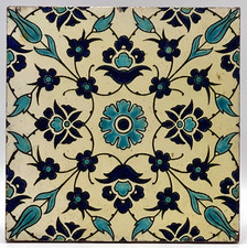 Antique 8" Tile Floral Persian Style Minton Hollins & Co C1880