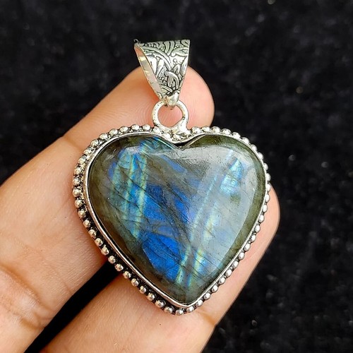 Wonderfull Pietra Labradorite 925 Argento Sterling Fatto a Mano Ciondolo S-40 - Foto 2 di 6
