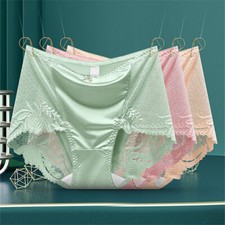 3pcs/lot 100 silk crotch underwear for women briefs thin lace silk lady panties