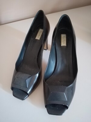 Max Mara peeptoe Pumps schwarz Leder 40 neuwertig Blockabsatz