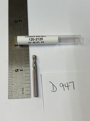 1 NEW HTC 1/8'' DIAMETER CARBIDE ENDMILL 120-2125. 2 FL SQ. 1/2'' LOC (D947)