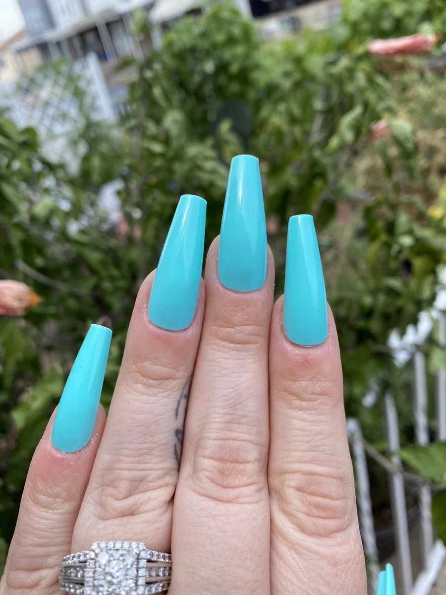 Teal Ballerina Coffin Full Cover Press On Nails Set Of 20