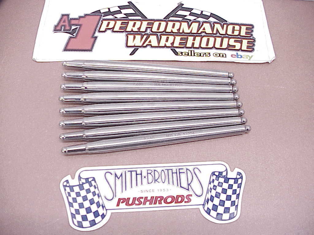 8 Smith Brothers Polished Pushrods 7.680" Long Tapered 1/2" to 3/8