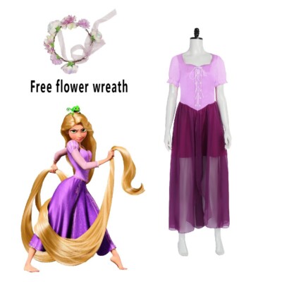 Tangled Cosplay Princess Rapunzel Costume Women's Dress Outfit Wreath Full  Set