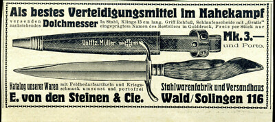Dolchmesser -- Stahlwarenfabrik -- bestes Verteidigungsmittel - Werbung - 1916 -