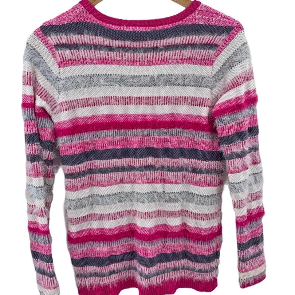 Gymboree pink striped fuzzy cardigan sweater XL 14 - Image 3 of 4