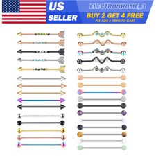 1PC Industrial Barbell 316L Steel Cartilage Earring Body Piercing Jewelry 14G