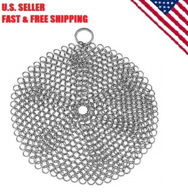 Cast Iron Skillet Cleaner Chainmail Scrubber With Hanging Ring Rust-Free