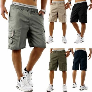 mens cotton cargo shorts elastic waist