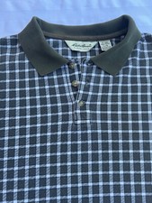 Men  s Large Eddie Bauer Short Sleeve Polo Shirt Olive Green/White Check
