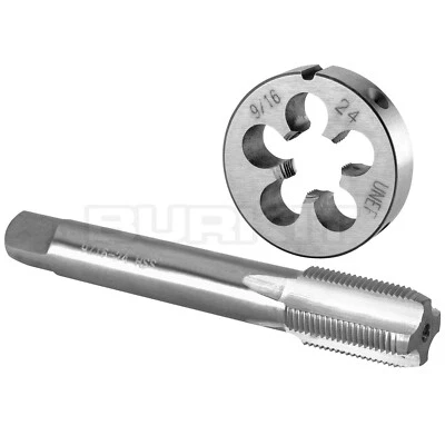 BURKIT 9/16"-24 UNEF Tap and Die Set Right Hand,9/16 x 24 UNEF Thread Tap and Round Die