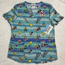 Looney Tunes Bugs Bunny  Friends Tie Dye V Neck Medical Scrub Top Women's NEW 