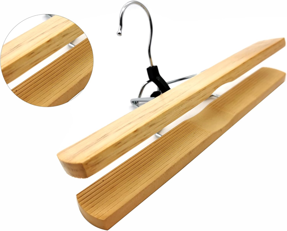 Wood Pant Hangers Wooden Skirt Hangers 6 Pack for Men Shorts And