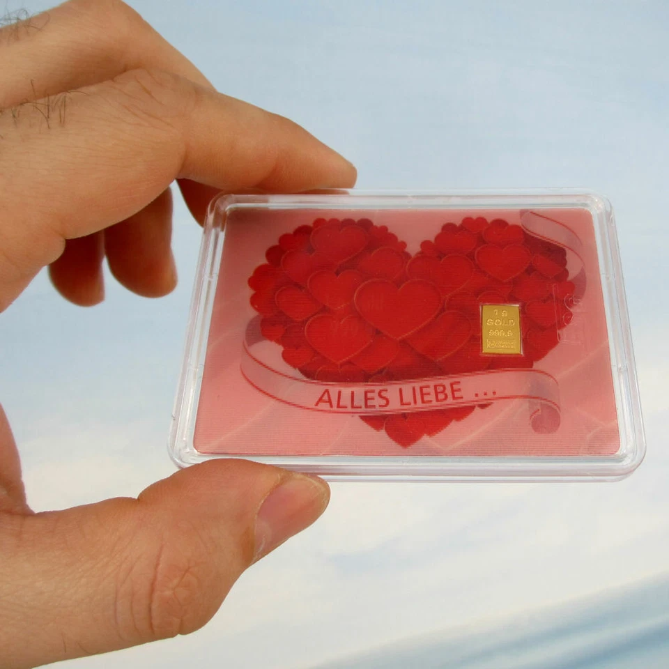 Valcambi 1 Gramm 999.9 Goldbarren in Geschenk Box Alles Liebe Geschenk - Bild 2 von 4