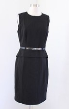 Calvin Klein Solid Black Sleeveless Belted Peplum Sheath Dress Size 8 Career