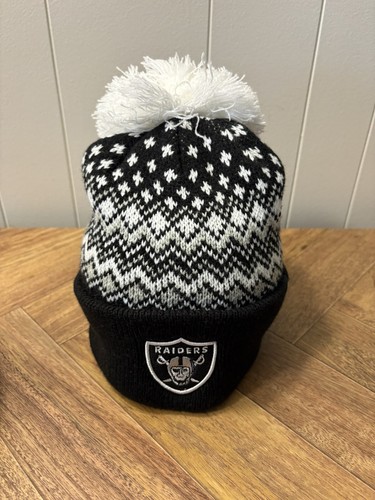 NWOT Raiders 47 Brand Adult Stocking Winter Hat White Black NFL #208