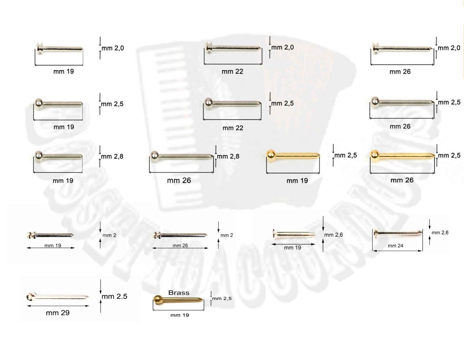 Accordion Bellow Pins Nails Balgnägel za Harmonike Import from Italy